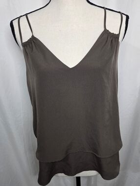 Harlowe & Graham Olive Double-Layer V-Neck Spaghetti Strap Camisole Tank Top